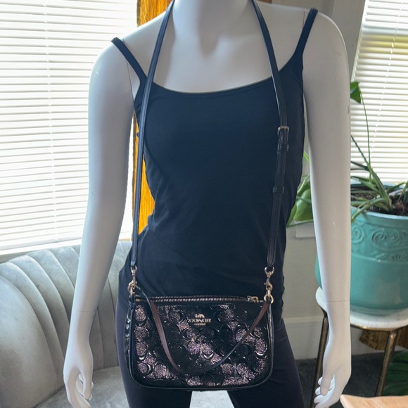 Coach Black Embossed Signature Leather Crossbody - Picture 7 of 11